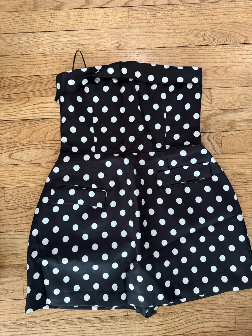 Amanda Uprichard Black and White Polka Dot Strapless Romper